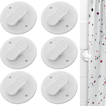 Shower Curtain Clips - 6 Pack - Self-Adhesive - Shower Splash Clips - For Curtains - Shower Curtains - Weighted Clips - Secure Shower Curtains and Curtains.