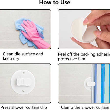 Shower Curtain Clips - 6 Pack - Self-Adhesive - Shower Splash Clips - For Curtains - Shower Curtains - Weighted Clips - Secure Shower Curtains and Curtains.
