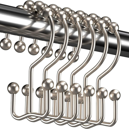 Shower Curtain Hooks - Stainless Steel - Metal - Double Sliding Clasp - Shower Curtain Rings - Suitable for Bathrooms - Double Shower Curtains - Shower Curtains - 12-pack - Nickel-coloured.