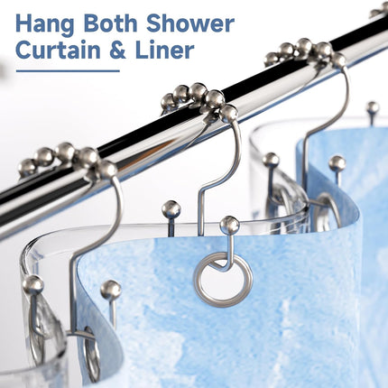 Shower Curtain Hooks - Stainless Steel - Metal - Double Sliding Clasp - Shower Curtain Rings - Suitable for Bathrooms - Double Shower Curtains - Shower Curtains - 12-pack - Nickel-coloured.