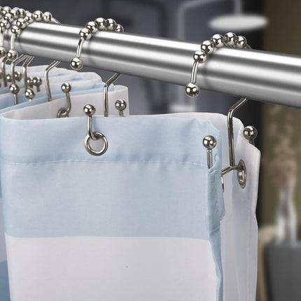Shower Curtain Hooks - Stainless Steel - Metal - Double Sliding Clasp - Shower Curtain Rings - Suitable for Bathrooms - Double Shower Curtains - Shower Curtains - 12-pack - Nickel-coloured.