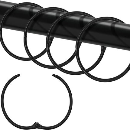 Shower Curtain Hooks - 24-pack - Stainless Steel - Multifunctional - Open Rings - Smooth Sliding - Round - Black - Shower Curtain Rings - Push Button Design.