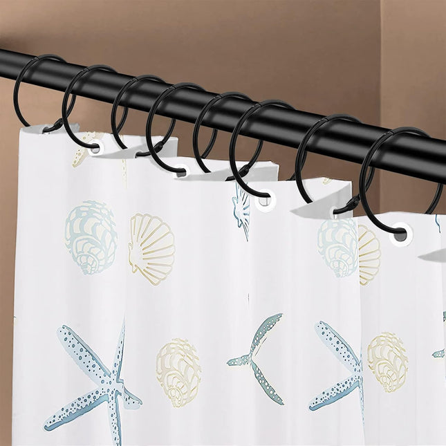 Shower Curtain Hooks - 24-pack - Stainless Steel - Multifunctional - Open Rings - Smooth Sliding - Round - Black - Shower Curtain Rings - Push Button Design.
