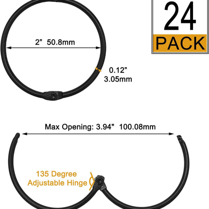 Shower Curtain Hooks - 24-pack - Stainless Steel - Multifunctional - Open Rings - Smooth Sliding - Round - Black - Shower Curtain Rings - Push Button Design.