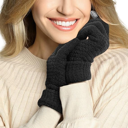Winter gloves - Fleece gloves - Warm - Soft - Touchscreen gloves - Ladies' winter gloves - Suitable for cold weather - Knitted gloves - 2 pairs - Black gloves - Grey gloves.