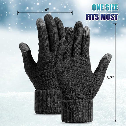 Winter gloves - Fleece gloves - Warm - Soft - Touchscreen gloves - Ladies' winter gloves - Suitable for cold weather - Knitted gloves - 2 pairs - Black gloves - Grey gloves.