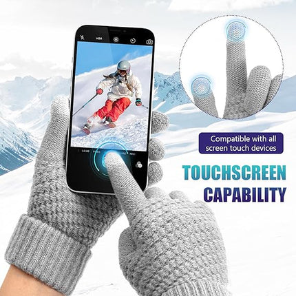 Winter gloves - Fleece gloves - Warm - Soft - Touchscreen gloves - Ladies' winter gloves - Suitable for cold weather - Knitted gloves - 2 pairs - Black gloves - Grey gloves.