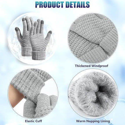 Winter gloves - Fleece gloves - Warm - Soft - Touchscreen gloves - Ladies' winter gloves - Suitable for cold weather - Knitted gloves - 2 pairs - Black gloves - Grey gloves.