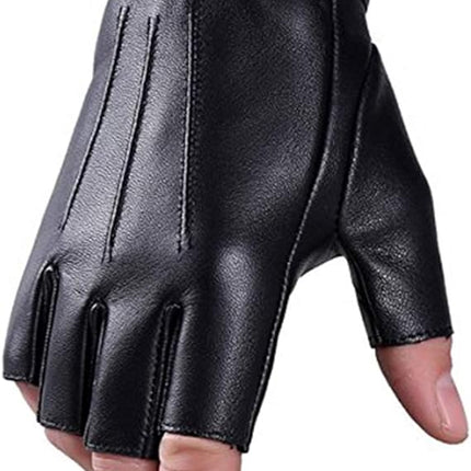 Black gloves-half finger gloves-fingerless driving gloves-PU leather-outdoor sports-men, women and teens-non-slip-size M.