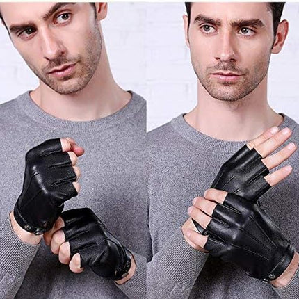Black gloves-half finger gloves-fingerless driving gloves-PU leather-outdoor sports-men, women and teens-non-slip-size M.