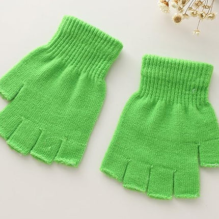 Green gloves - plain gloves - open gloves - boys' and girls' gloves - plain knitted gloves - fingerless gloves - type gloves - size small.