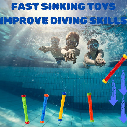 Diving stick - Dive toys - Kids' pool toys - Suitable for children aged 8-12 years - Pool toys - Colourful - Fast sinking - 5 colours.