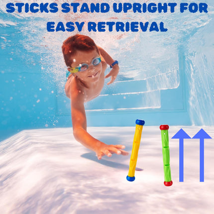 Diving stick - Dive toys - Kids' pool toys - Suitable for children aged 8-12 years - Pool toys - Colourful - Fast sinking - 5 colours.