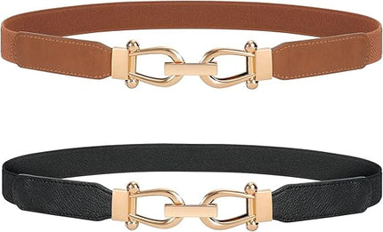 Women's elastic waistband - Retro waistband - Elastic band - Leather belt - Elastic - Tailored waistband - 2 pieces - Black and brown - 80 cm.