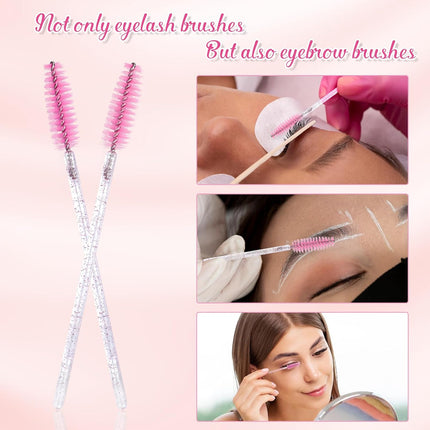 Lash Brush - 100 pieces - Disposable Lash Brush - For Eyelash Extensions - Pink - Crystal Mascara Stick - Applicator.