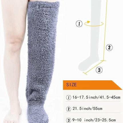 Home Socks - Overknee Fleece Socks - 55cm - Fleece Slipper Socks - Fluffy - Long Leg - Warm Pants - Winter - Home Sleep Socks - Light Grey.