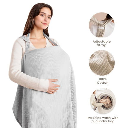 Breastfeeding bib - Smooth woven fabric for breastfeeding babies - Breathable - Pure cotton - Breastfeeding covers - Breastfeeding bib for mothers - Multifunctional car seat cover - Beige.