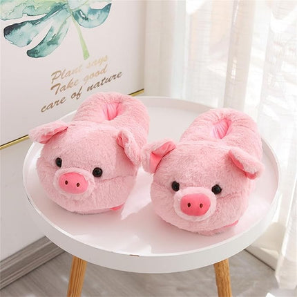 Cheerful Pink Piggy Plush Slippers - One Size (35-43) - Ultra Soft & Warm - Anti-slip.