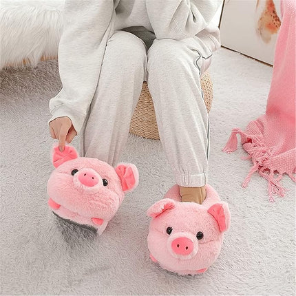 Cheerful Pink Piggy Plush Slippers - One Size (35-43) - Ultra Soft & Warm - Anti-slip.
