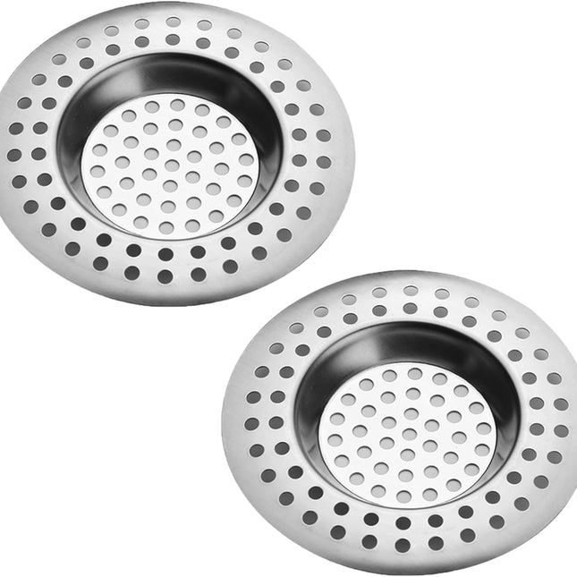 RVS kitchen drain plug - standard drain plug and hair/food catcher for bathroom - kitchen and shower (7.6 cm outer diameter - 4.5 cm inner diameter - 2-pack).