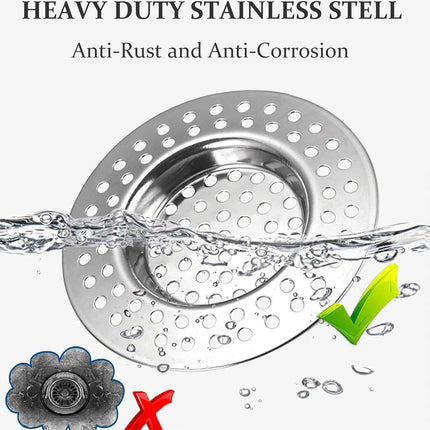 RVS kitchen drain plug - standard drain plug and hair/food catcher for bathroom - kitchen and shower (7.6 cm outer diameter - 4.5 cm inner diameter - 2-pack).