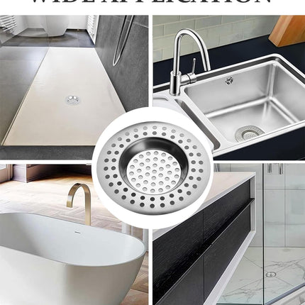 RVS kitchen drain plug - standard drain plug and hair/food catcher for bathroom - kitchen and shower (7.6 cm outer diameter - 4.5 cm inner diameter - 2-pack).