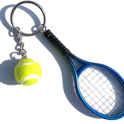 Keychain - Mini tennis racket - With ball - Keychain - Blue - Tennis fan - Keychain - Gift.