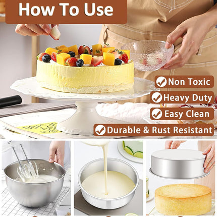 2-Pack 6-Inch Cake Pans Non-Stick Deep Aluminium Round Cake Pans with Removable Bottom for Baking - Baking - Weddings - Birthdays - Christmas Celebrations.