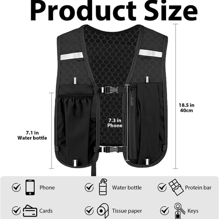 Unisex running vest with phone holder and storage space - adjustable hydration vest - lightweight and breathable running backpack for running, cycling and walking.