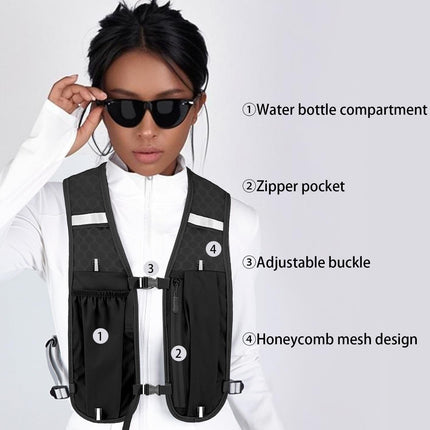 Unisex running vest with phone holder and storage space - adjustable hydration vest - lightweight and breathable running backpack for running, cycling and walking.