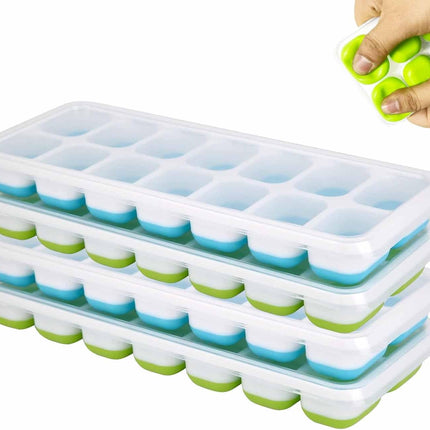 Ice cube trays - 4-pack - reusable silicone - easy to release - flexible ice cube trays for 56 ice cubes with leak-proof, removable lids - BPA-free - durable and dishwasher safe.