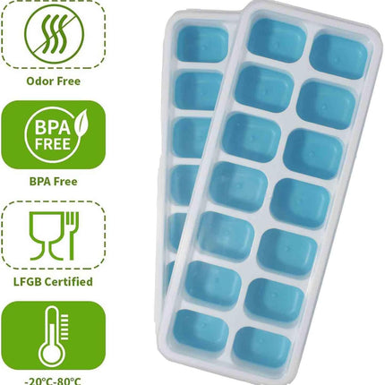 Ice cube trays - 4-pack - reusable silicone - easy to release - flexible ice cube trays for 56 ice cubes with leak-proof, removable lids - BPA-free - durable and dishwasher safe.