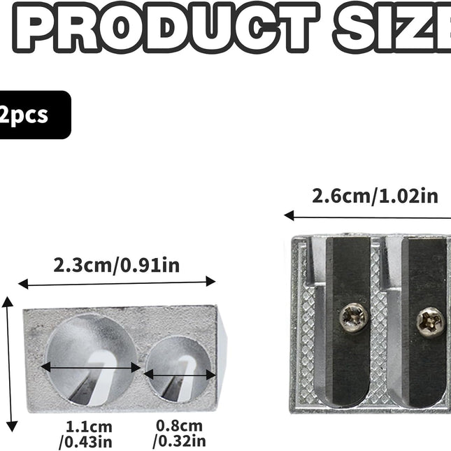 2-pack metal pencil sharpener with 2 holes Metal pencil sharpener for school Pencils for home School Office supplies.