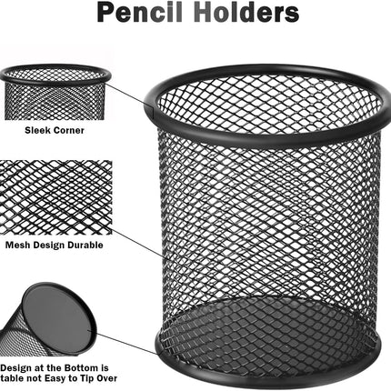 2-pack metal mesh pen holder pen holder for desk metal office mesh desktop storage pen holder office supplies - Office accessories and storage products - black.
