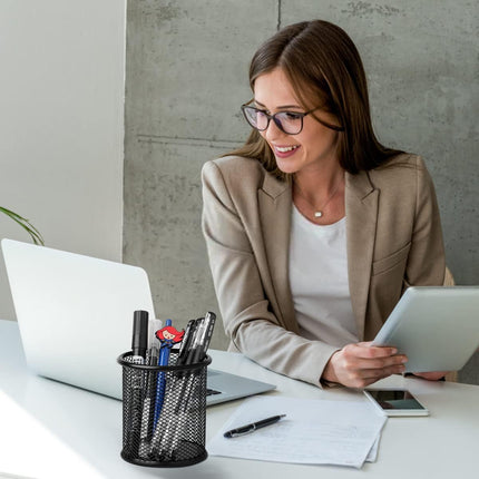 2-pack metal mesh pen holder pen holder for desk metal office mesh desktop storage pen holder office supplies - Office accessories and storage products - black.