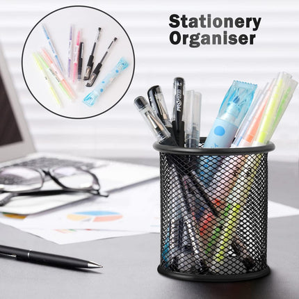 2-pack metal mesh pen holder pen holder for desk metal office mesh desktop storage pen holder office supplies - Office accessories and storage products - black.