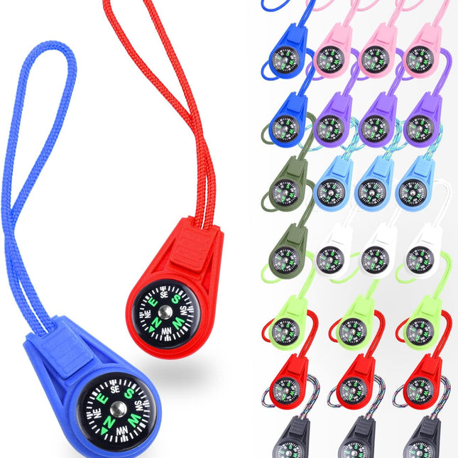 Kompas - 25-pack - Kids' Compass - Classroom - Mini Compass for Children - Hiking and Survival - Portable - Compass with Cord - 9 Colours.