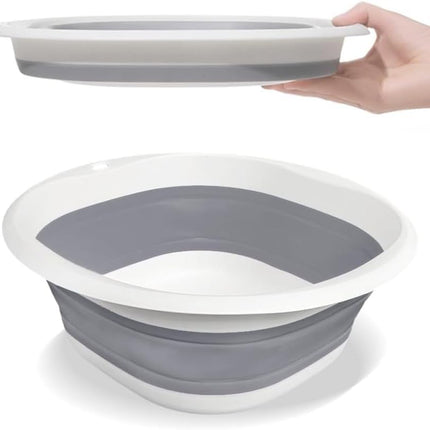 Foldable sink (5 litres) - Foldable basin - plastic sink - expandable water basin - portable food storage bowl for camping - multi-functional outdoor basin for travel (M - grey).