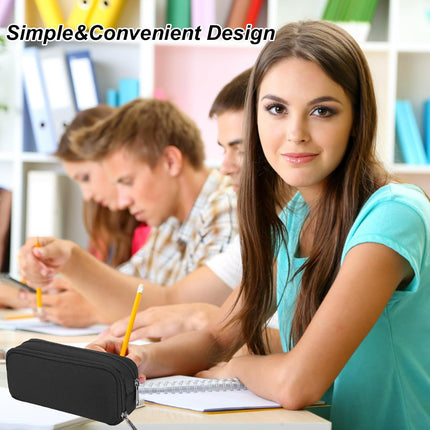 1 piece black stationery case - large case with durable outer shell - large capacity - zip compartment - storage compartment for large capacity case for school - university - office supplies.