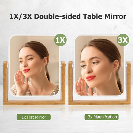 Desk mirror with standard 1x/3x magnification - double-sided - 360-degree swivel - portable vanity mirror with magnifying glass.
