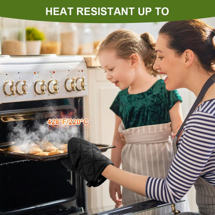 1 pair of short oven mitts made of neoprene cotton - black - with non-slip surface and hanging loop - suitable for cooking, baking and grilling.