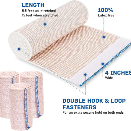 Premium compression bandages Pack of 6 elastic bandages - self-adhesive - for injuries to wrists, ankles, hands, knees, elbows, shoulders, feet - washable and reusable - 10 cm wide - 1-7 m long - stretches up to 4-5 m.