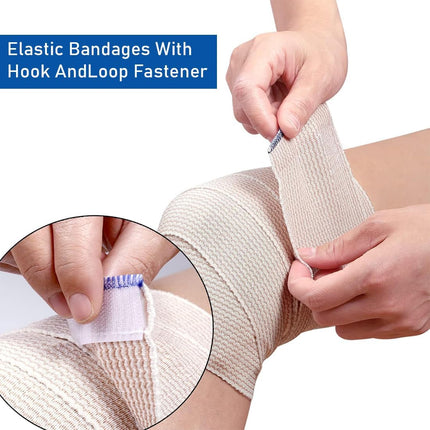 Premium compression bandages Pack of 6 elastic bandages - self-adhesive - for injuries to wrists, ankles, hands, knees, elbows, shoulders, feet - washable and reusable - 10 cm wide - 1-7 m long - stretches up to 4-5 m.