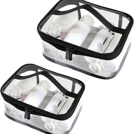 Transparent toilet bags - 2 pieces of portable makeup bags. Transparent cosmetic bag with handle - zip - waterproof travel bag.
