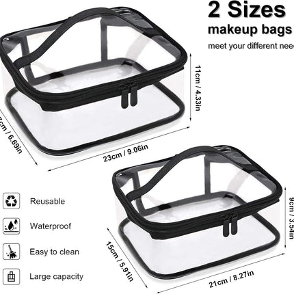 Transparent toilet bags - 2 pieces of portable makeup bags. Transparent cosmetic bag with handle - zip - waterproof travel bag.
