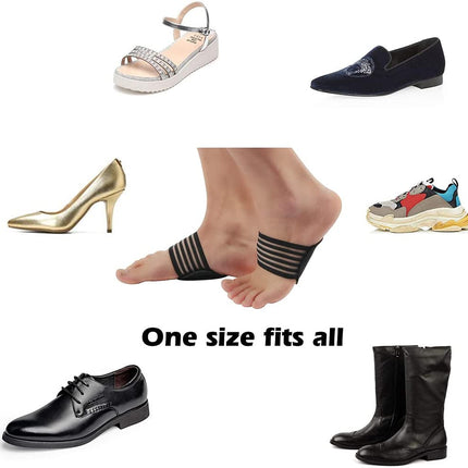 2 pairs of extra thick, padded compression arch supports for added comfort - suitable for plantar fasciitis, fallen arches, heel spurs, flat feet and foot pain issues.