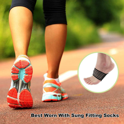 2 pairs of extra thick, padded compression arch supports for added comfort - suitable for plantar fasciitis, fallen arches, heel spurs, flat feet and foot pain issues.
