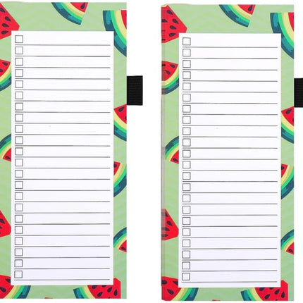 Magnetic shopping list for the fridge (2-piece) - 100 sheets - tear-off notepad with pen clip for shopping - to-do list and meal planning (watermelon).