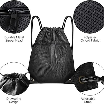 Trekkoord sports bag - large sports bag with PE pocket and external zip - waterproof drawstring swim backpack for men, women, boys and girls - sports, school, beach holiday, swimming, travel, yoga.