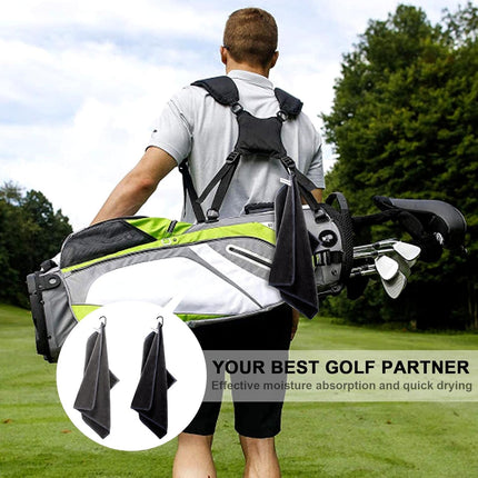 2 pieces golf towels- absorbent cleaning towels- multifunctional towels with carabiner for golf bags- fitness- sport- outdoor- yoga (2 colours)- black.